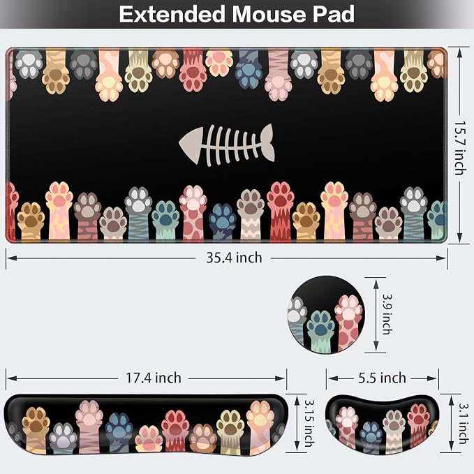 Desk Mat, Large Gaming Mouse Pad with Wrist Rest, 4 in1 | XXL Mousepad+Keyboard Wrist Rest+Mouse Pad Wrist Support+Cup Coaster Ergonomic Computer Desk Arm Wrist for Decor Office Women