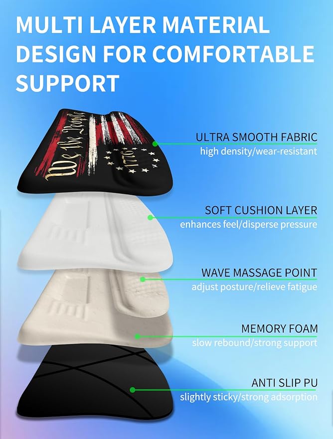 Ergonomic Wave Wrist Rest with Keyboard Stand, Cushioned Palm Rest, Comfortable Integrated Memory Foam for Natural Typing and Relieve Wrist Pain, US Flag