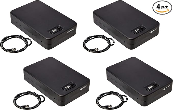 Amazon Basics Portable Security Case Lock Box Safe with Combination Lock for Documents, Valuables and Personal Items,Black, XXL (Pack of 4)