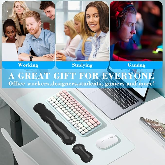 Gel Wrist Rest for Keyboard and Mouse, Wrist Rest for Keyboard, Mouse Wrist Support, Pain Relief, Cool Touch, Non-Skid, Mouse Wrist pad