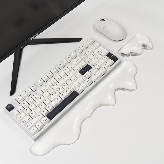 Ergonomic Gel Wrist Rest for Keyboard and Mouse, Cute Silicone Wrist Rest for Computer Keyboard 60%/68%/75% (White)