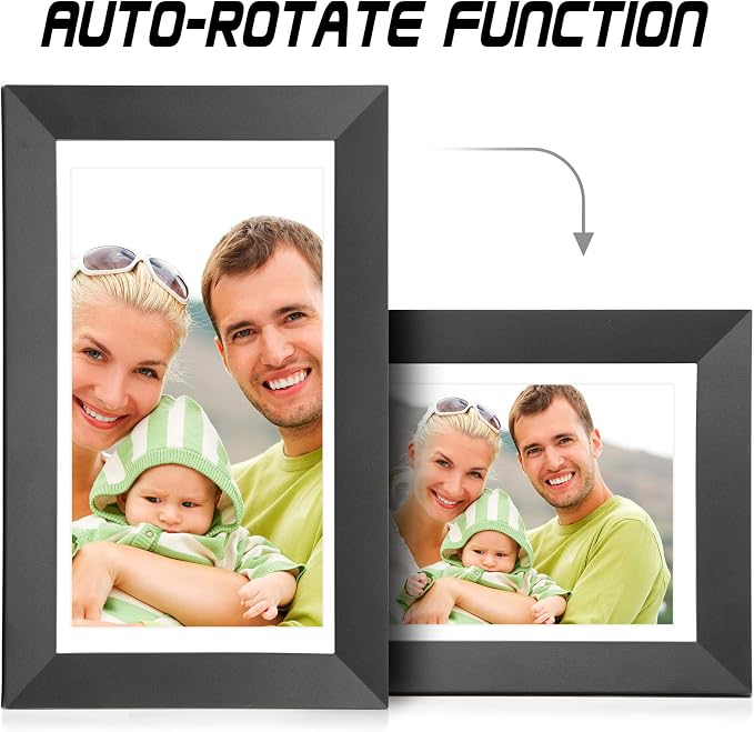 kimire Digital Picture Frame WiFi Digital Photo Frame Full HD 1366x768 IPS Touch Screen, 16GB Storage, Auto-Rotate, Support Micro Slot, Sleep Mode, Share Photos and Videos via APP(10 inch, Black)