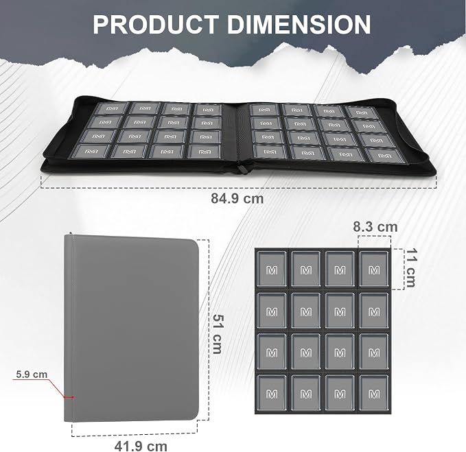 16 Pocket Toploader Binder,Holds 640 Top Loaders,Top Loader Binder for 3" x 4"Rigid Cards,Sleeves Card Collection Binder,20 Double Sided Pages,Compatible with Trading & Sports Holder (16Dark Grey)