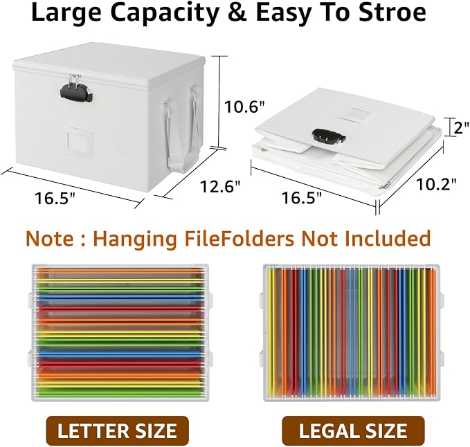 ROSONG Fireproof Document Box File Organizer - Waterproof Locking Filing Portable Storage Box with Handle for Hanging Letter/Legal Folder Important Document