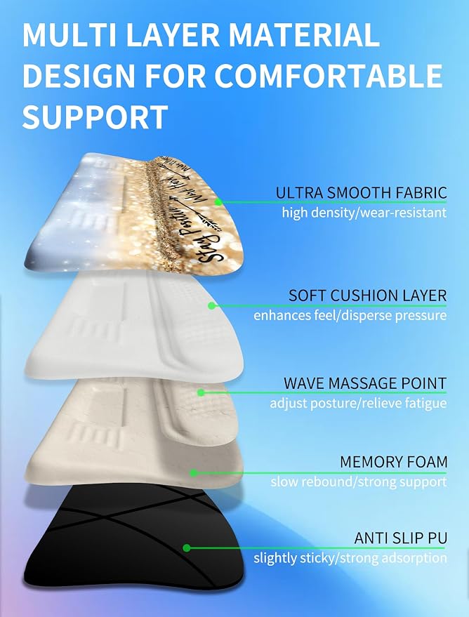 Ergonomic Wave Wrist Rest with Keyboard Stand, Cushioned Palm Rest, Comfortable Integrated Memory Foam for Natural Typing and Relieve Wrist Pain, Stay Positive