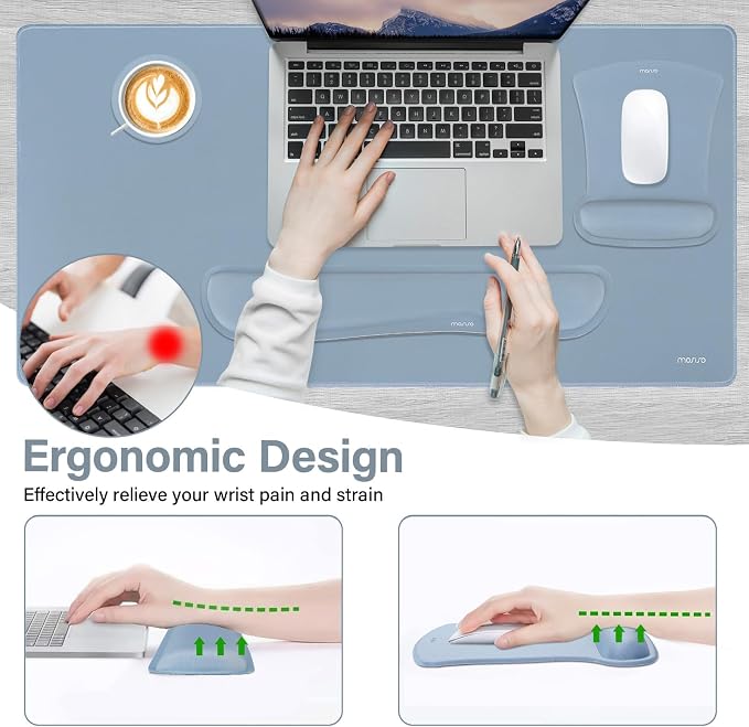 MOSISO Keyboard Mouse Pad Set, Large Gaming Mousepad&Keyboard Wrist Rest | Mouse Wrist Rest&Coaster, Ergonomic Non-Slip Mousepad&Easy Typing Cushion with Memory Foam for Home Office, Baby Blue