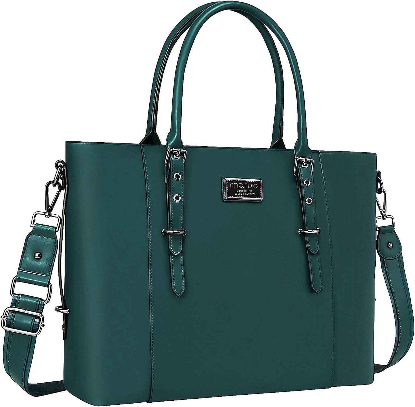 MOSISO PU Leather Laptop Tote Bag for Women, Waterproof Large Capacity Business Work Briefcase Shoulder Laptop Bag