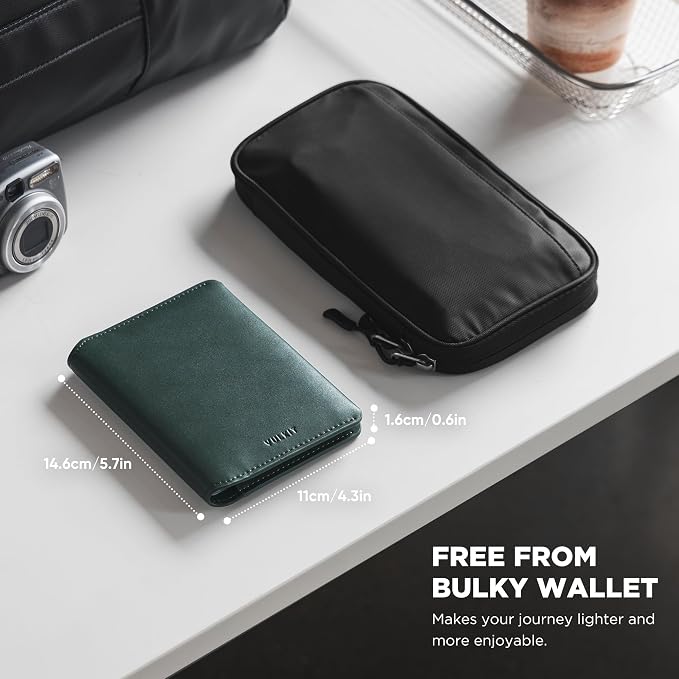 VULKIT Slim Minimalist Passport Wallet RFID Blocking Passport Holder for Travel, Leather Travel Wallet for Men Women, Magnetic Closure