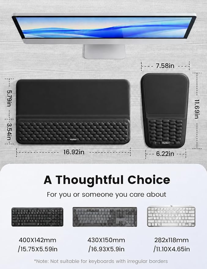 Vaydeer Keyboard Stand and Mouse Pad Set with Wrist Rest, Soft Memory Foam Wrist Support, Ergonomic Wrist Cushion for Desk, Relieves Carpal Tunnel Pain, Palm Hand Typing for Office, Home, Gaming