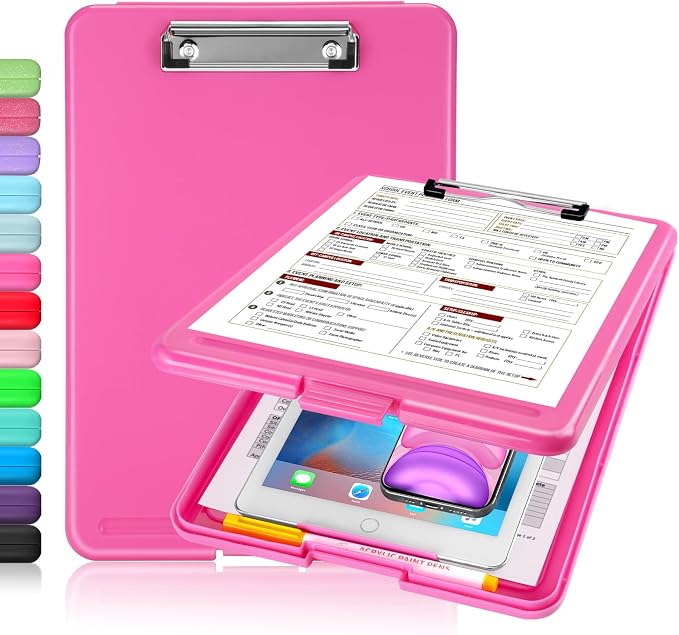Sooez Clipboard with Storage, Plastic Nursing Clip Board, 8.5" x 11", Work | Sturdy Clipboards Foldable, Cute Hanging Clip Board Case, Teacher, Classroom Must Haves, Office School Supplies, Women & Men