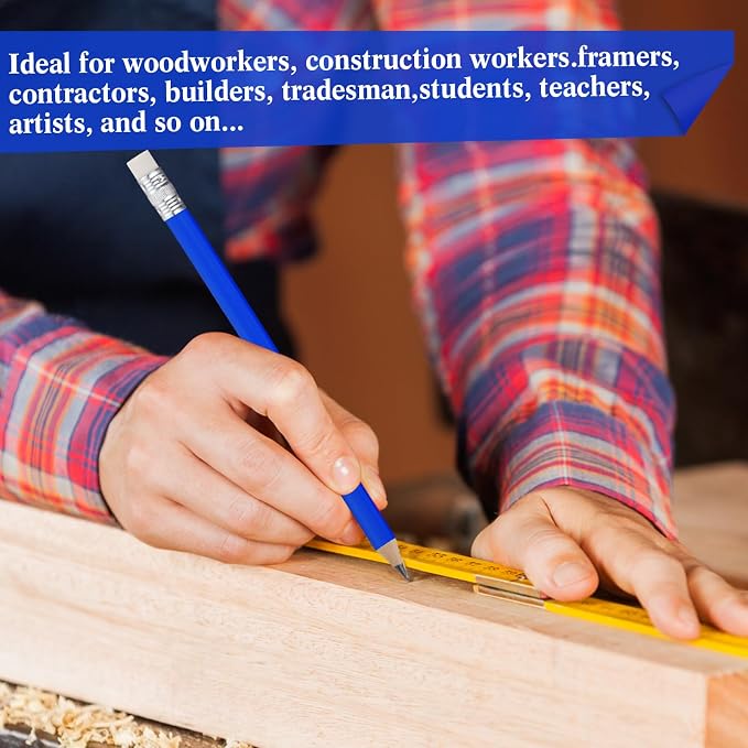 Fainne 48 Pcs Jumbo Pencil, Wooden Pencil with Black Core for Carpenters Construction Workers Woodworkers Framers Beginners Students Teachers DIY Project (Blue,Round)