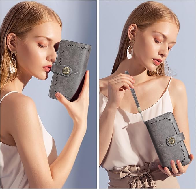 SENDEFN Wallets for Women Leather Credit Card Holder with RFID Blocking Large Capacity Wristlet | with RFID Blocking