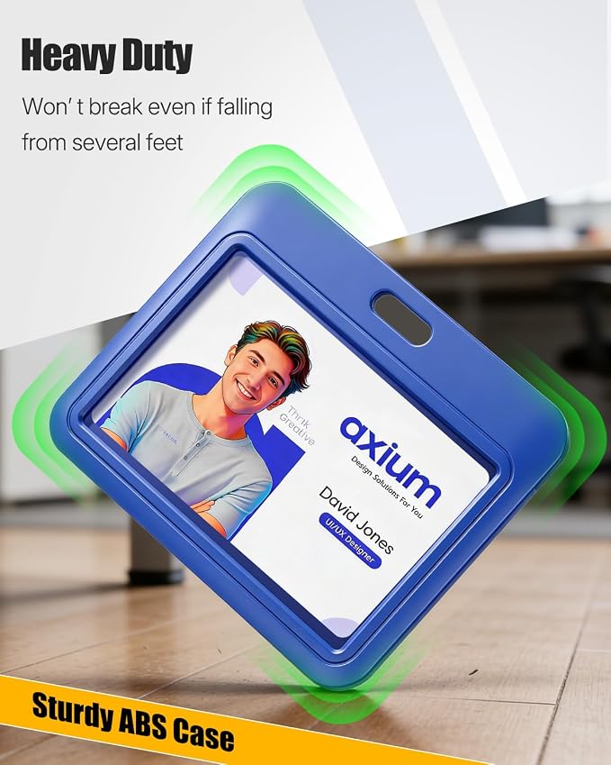 Uniclife 3 Pack Sliding ID Badge Holder Blue Horizontal Hard Plastic Case with Clear Window Card Protector Pouch for Office School ID Credit Cards Proximity Key Cards Driver’s Licenses and Passes