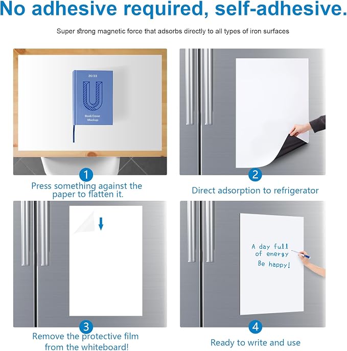 Magnetic Fridge White Board Paper, 36" x 48" Large Dry Erase Board Sheet for Organizer and Planner, Kitchen Refrigerator Whiteboard for Family to-do List, Includes Markers and Eraser
