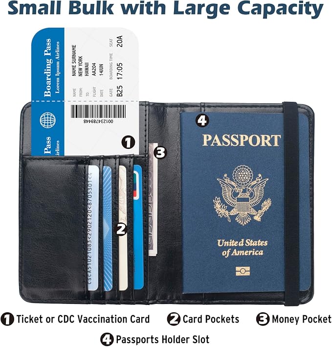 Coowayze Passport Holder Cover for Women Men, Leather US Passport Wallet Case with Vaccine Card Slot for Travel, RFID Passport Book Cover Travel Document Organizer Carrier