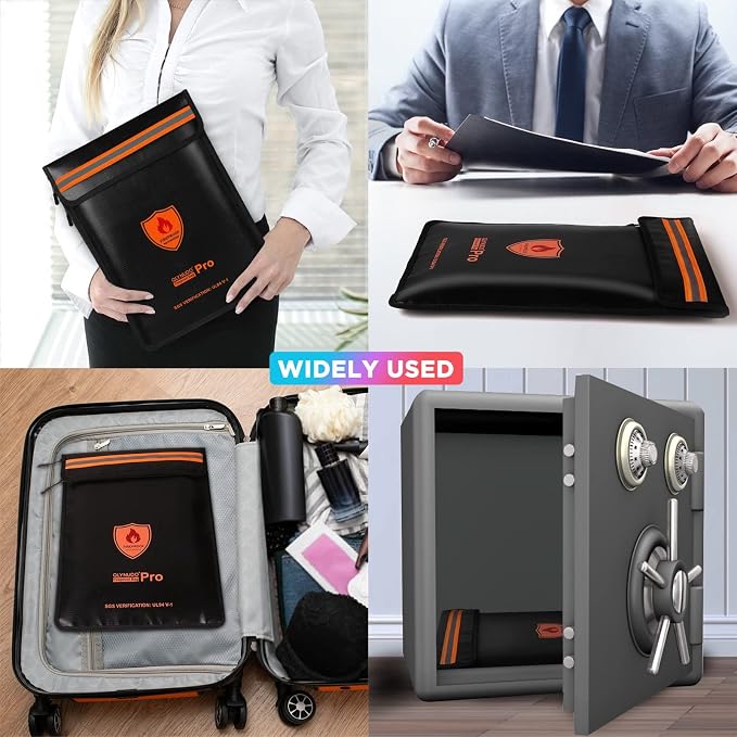 4200℉ Upgraded Fireproof Document Bag, Important Waterproof Document Holder with Thermal Insulation Layer, Legal Size Fireproof Envelope with Zipper/Reflective Strip