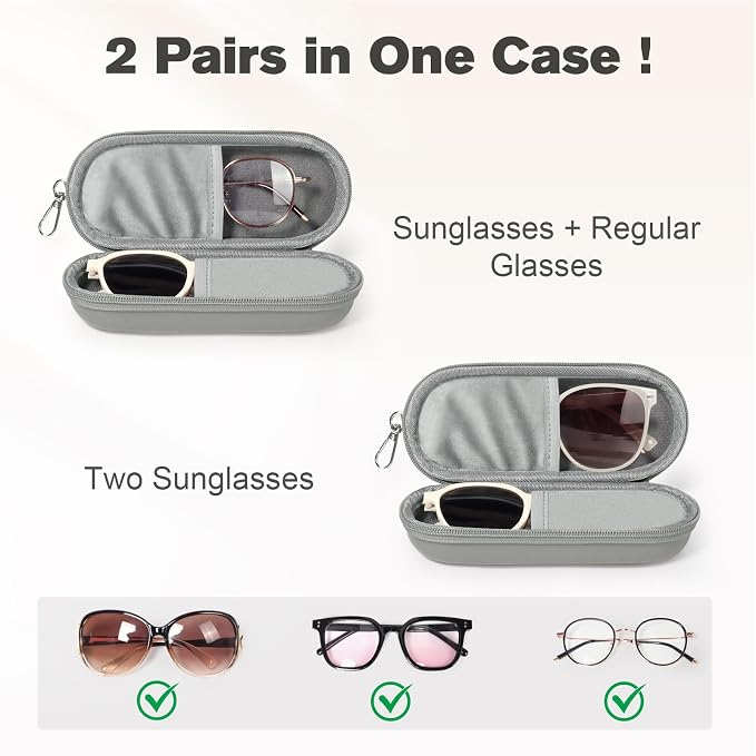 Double Eyeglasses Case, Dual Glasses Sunglasses Organizer with Zipper Closure, Eyewear Storage Box for Men Women Travel