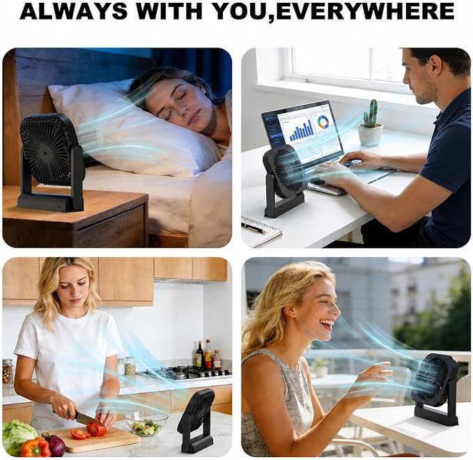 AA Battery and USB Operated Fan, Long Lasting, Quiet, Small Portable Desk Fan for Bedroom, Kitchen, Office, Travel. Built-in Magnet Base. (Black)
