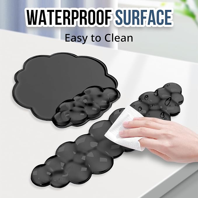 Keyboard Wrist Rest Set — Ergonomic Cloud Wrist Rest Keyboard and Mouse Pad, Non-Slip Desk Accessories for Office and Home（Black）