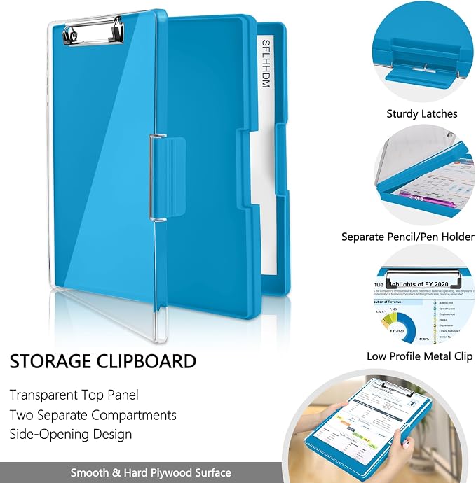 SFLHHDM Clipboard with Storage,Heavy Duty Clip Boards 8.5x11 with 2 Storage Case,Clear Visible Panel Storage Clipboards,Side Opening Nursing Clipboard Folder for Office Supplies (Royal Blue)