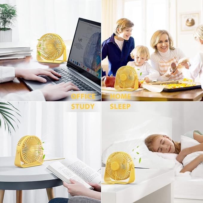 FARADAY USB Desk Fans 5 Inches Portable Table Fans 360° Head Rotation Small Personal Desktop Fan for Home Office, 3 Speeds, Yellow