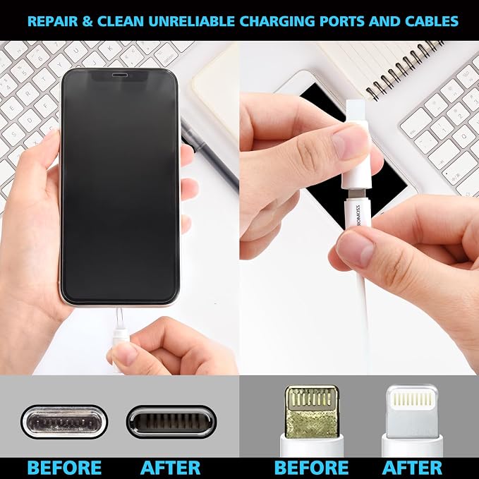 ECASP Cleaner Kit for AirPod,Multi-Tool iPhone Cleaning Kit,Cell Phone Cleaning Repair & Recovery for iPhone & iPad(Type C)Charging Port,Lightning Cables&Connectors,Easy to Store & Carry Design,White