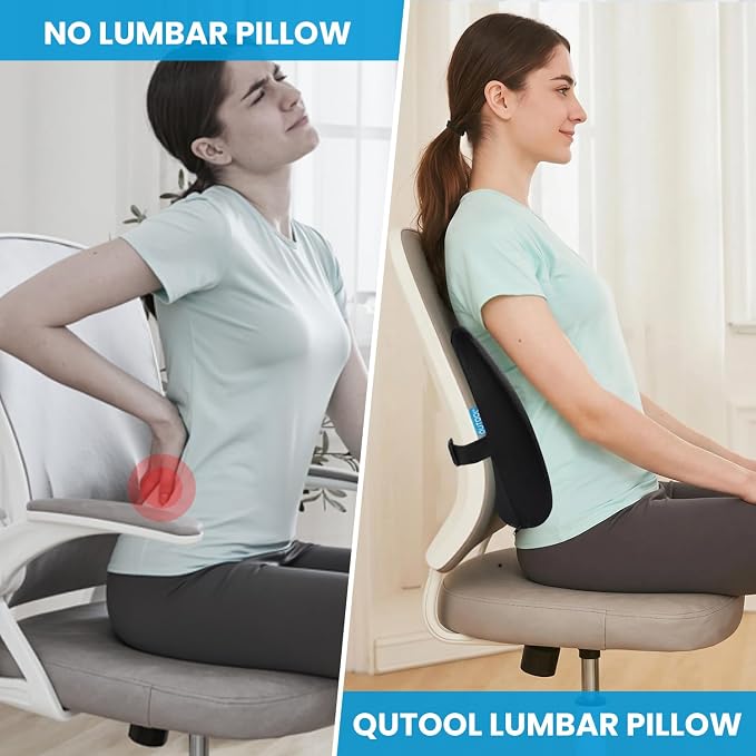 QUTOOL Lumbar Support for Office Chair Pressure Relief Improve Posture | Ergonomic Lower Back Support Pillow with Adjustable Straps,High-Density Memory Foam,Washable Cover,Long Sitting Comfort