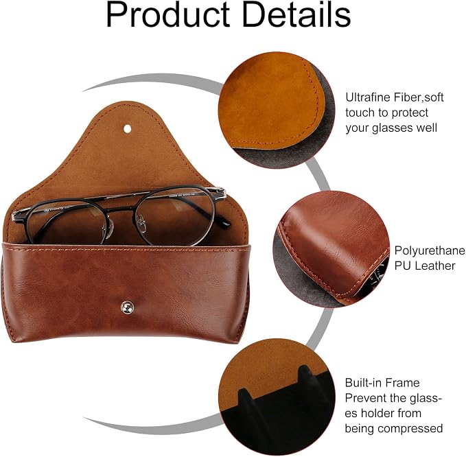 LogHog Portable Leather Glasses Case,Flexible Sunglasses Pouch Slim Case for Women Men Horizontal Eyeglass Case