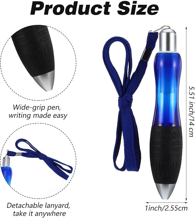 14Pcs Big Fat Pens Set, Retractable Large Wide Grip Ballpoint with Rope, Ergonomic Pen Aids Writing for Tremor Arthritis Parkinson Handicap Carpal Tunnel(2 Pens 6 Blue Refills+6 Black Refills)
