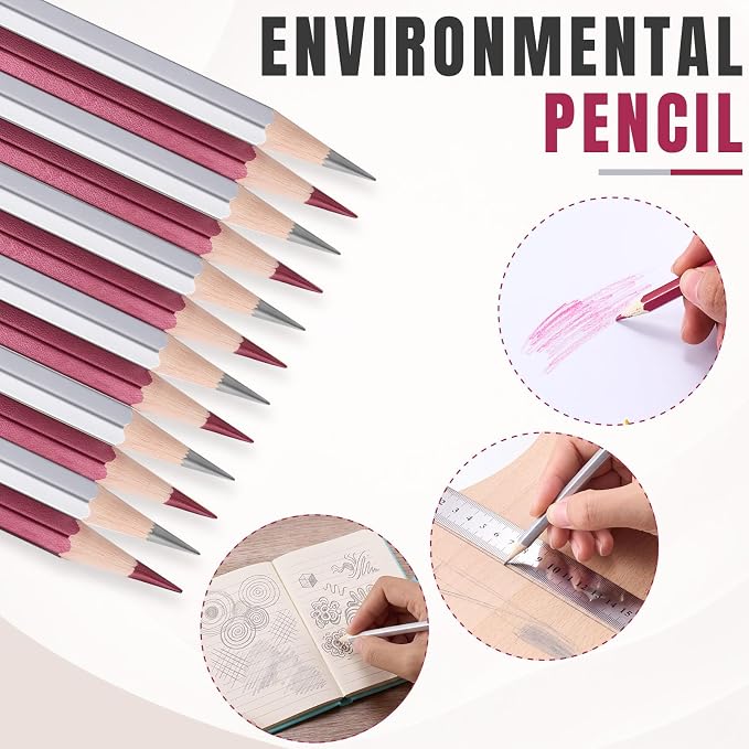 Gersoniel 12 Red and 12 Silver Welders Pencil, Metallic Marking Pencil | Fits Welding, Construction, and Carpentry Workers. Writes on Metal, Wood and Stone, Teacher Water Soluble Marking Tools, 6.9"