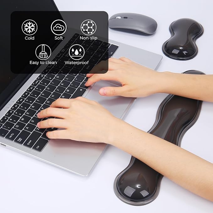 Gel Wrist Rest for Keyboard and Mouse, Wrist Rest for Keyboard, Mouse Wrist Support, Pain Relief, Cool Touch, Non-Skid, Mouse Wrist pad