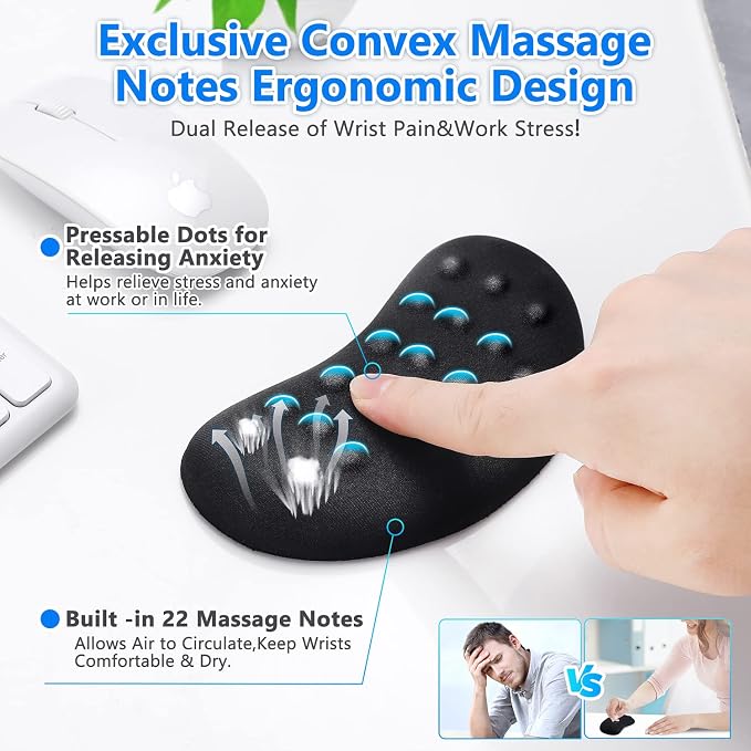 Gimars Mouse Wrist Rest, Pop It Fidget Wrist Support for Mouse-Pressure Relief, Ergonomic Memory Foam Mouse Wrist Pad with Massage Notes for Computer, Laptop, Office Work, PC Gaming-Wrist Pain Relief
