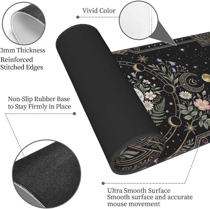 Mysterious Snake Gaming Mouse Pad Large Extended Desk Mat Non-Slip Rubber Base Keyboard Pad with Stitched Edges for Office Gaming 31.5x11.8 in