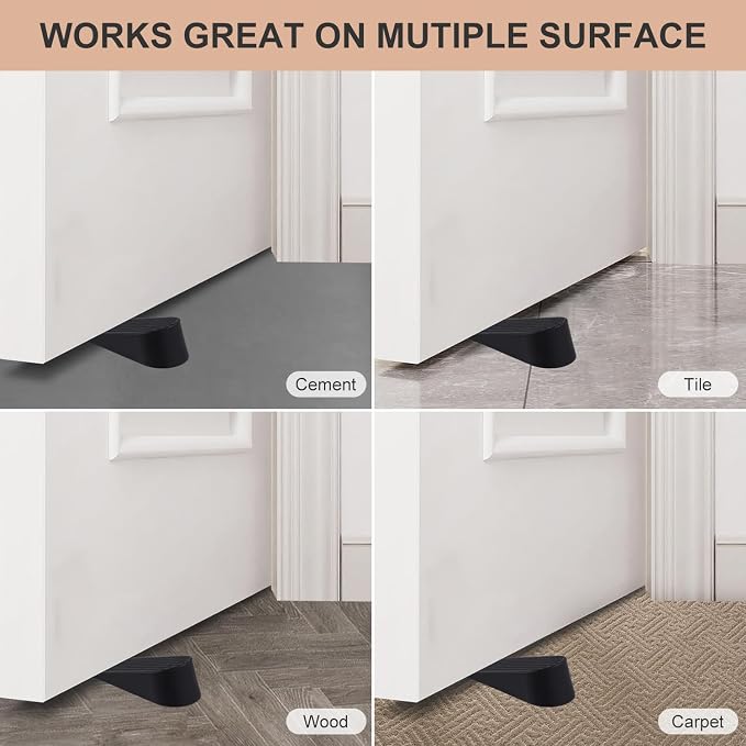 JZWBLILY Big Door Stoppers for Bottom of Door on Floor, Premium Big Rubber Door Stop Wedge, Floor Sturdy Stackable Door Stops for Carpet Heavy Duty Door, Door Gaps (Big 2 Pack, Black)