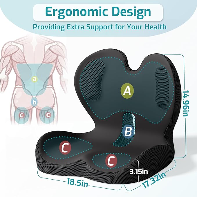 Seat Cushion,Office Chair Cushion with Lumbar Support Pillow,Ergonomic Design for Long Sitting,Sciatica,Back Pressure Relief,Back Support Cushions for Car,Truck,Office Chair