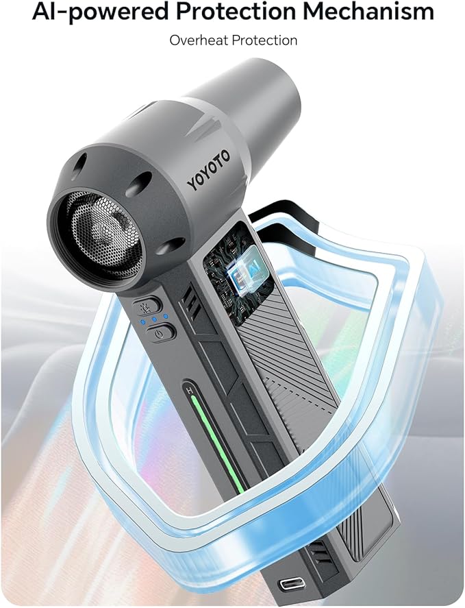 Compressed Air Duster, 300000RPM Powerful Electric Air Duster Rechargeable with LED Light and Brushless Motor, 4-Gear Cordless Mini Air Blower for Keyboard, Computers, Car, Outdoors (Silver Gray)