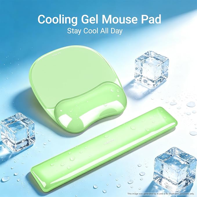 MOSISO Cooling Gel Wrist Rest Support for Mouse Pad&Keyboard Set, Green | Irregular Oval Ergonomic Mousepad Keyboard Pad Non-Slip Base Home/Office Pain Relief&Gel Easy Typing Pad for Computer Laptop