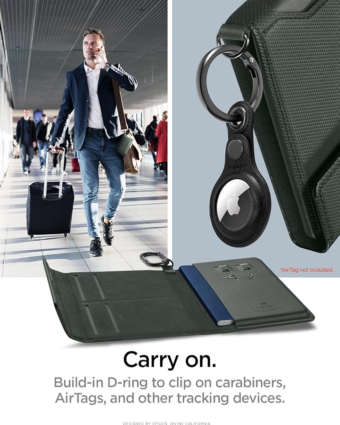 Spigen Life Passport Card Cover Holder, RFID Blocking | Travel Document Organizer, SIM Card Pin Included - Black