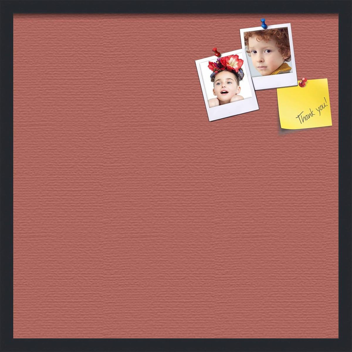 PinPix 24x24 Inch Cork Bulletin Board. This Decorative Framed Pin Board Comes with Crimson Pastel Design and a Satin Black Frame. Ideal for Home Office Decor or Message Board (PinPix-1807)