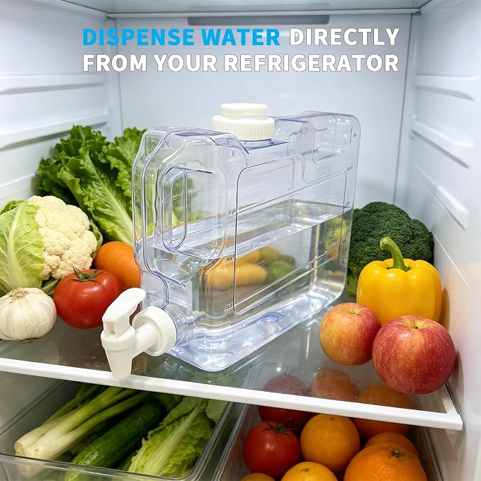 Refrigerator Water Dispenser 1.1 Gallon, Plastic Beverage Dispenser with 2 Spigots,Leak-Proof, Easy-Grip Handle & Easy-Pour Spout, Refillable Container for Fridge, Kitchen, Juice, Daily Use