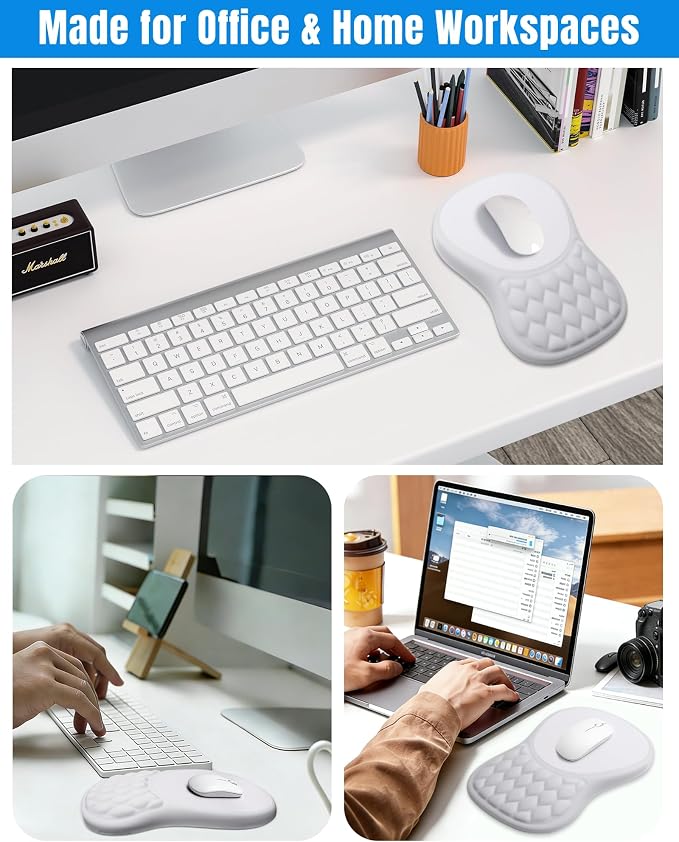 Ergonomic Mouse Pad with Sloped Memory Foam Wrist Rest | 3D Textured Wrist Cushion, Smooth Lycra Surface, Non-Slip PU Base, Comfortable Support for Office/Home Computer Desks