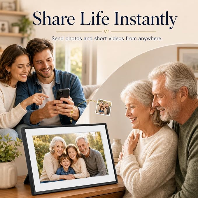 Digital Picture Frame 10.1 Inch WiFi Digital Photo Frame with 64GB Storage, Touchscreen IPS Display, Instant App Sharing, Auto Rotate, for Parents & Family