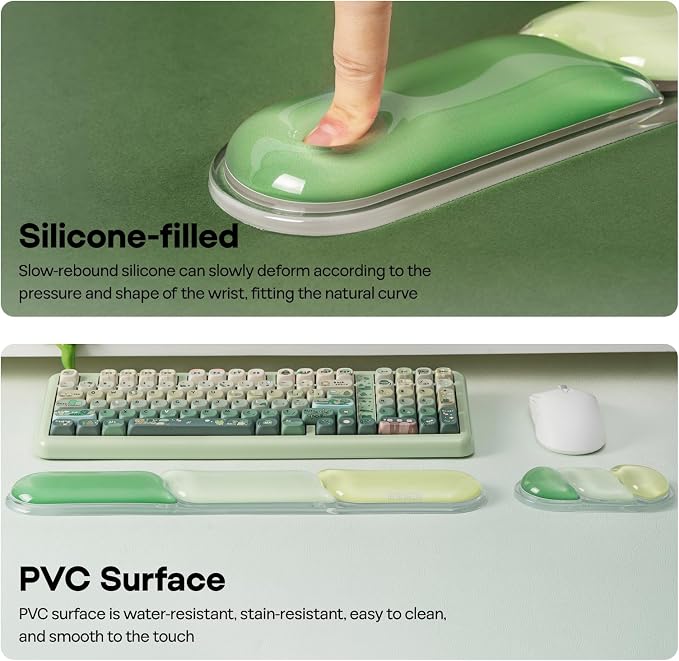 EPOMAKER CloudGel Wrist Rest for Keyboard and Mouse, 2 Pieces | Silicone Wrist Support, Anti-Slip Rubber Bottom, Ergonomic Design, Suitable for Office/Computer/Laptop/Gaming (Green)