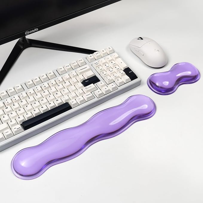 Ergonomic Silicone Gel Keyboard and Mouse Wrist Rest Set – Clear Wrist Rest for Keyboard 60%/68%/75%, Comfort & Support for Typing and Gaming(Purple)