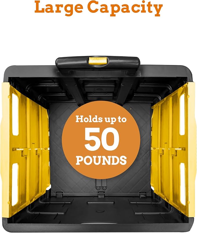 Ultra-Slim Rolling Collapsible Storage Pack-N-Roll Utility-carts, with Telescopic Handle, for Home, Garden, Shopping, Office, School use, Medium, Yellow & Black