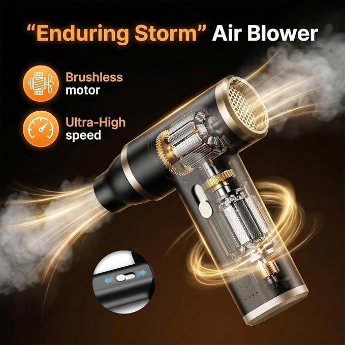 Compressed Air Duster & Vacuum Cleaner 4-in-1, 150,000RPM Powerful Electric Air Duster, Cordless Rechargeable with Adjustable Speed Handheld Air Blower for Keyboard, Car, Office, Home Electronics