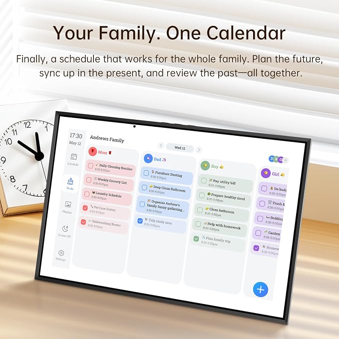 10.1" Digital Calendar – Touchscreen Smart Family Planner, Black | No Subscription Smart Calendar, Interactive Chore Chart, Digital Photo Frame, Syncs with Google Calendar, Wall & Desktop Use