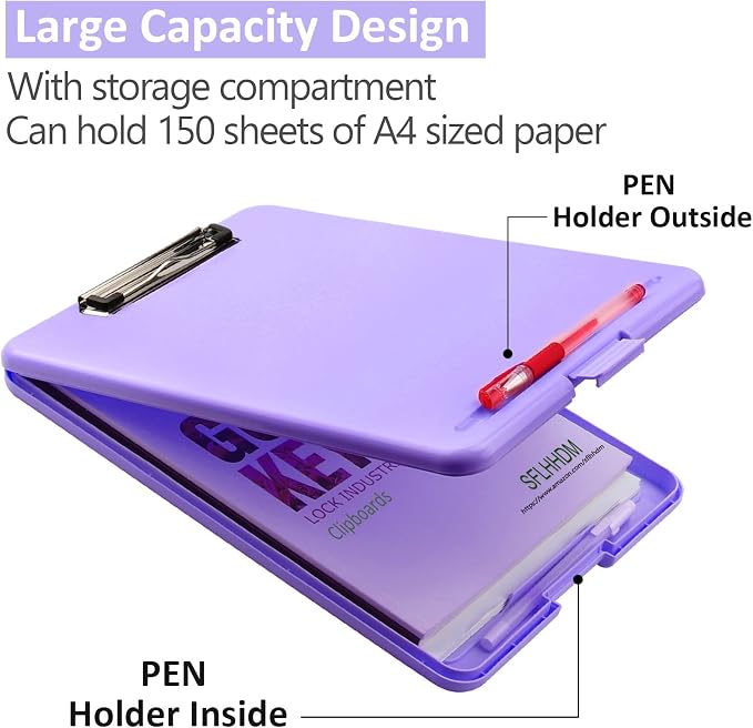 Clipboard with Storage,Storage Clipboard with Clip,Clipboards Foldable for Nurse,for 8.5x11 Paper Clip Boards,A4 Clipboards Case with Smooth Writing for Office Supplies Clip Board Case-Pale Purple