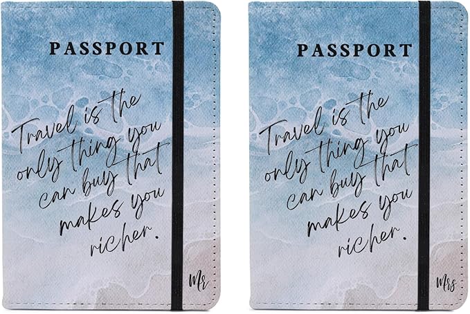 Passport Book Holder,Passport Wallet for Men Mr and Mrs Passport Holder for Women Passport Cover World Map Passport Case for Couples Christmas Traveling Passport Book Protector 2PCS