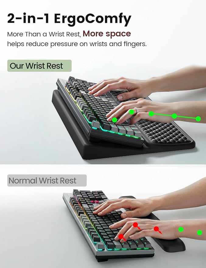 Vaydeer Extra-Large Wrist Rest with Keyboard Stand, Ergonomic Wrist Support Pad, Soft Memory Foam Wrist Cushion for Mechanical 100% Full-Size Keyboard, Carpal Tunnel Pain Relief, Black
